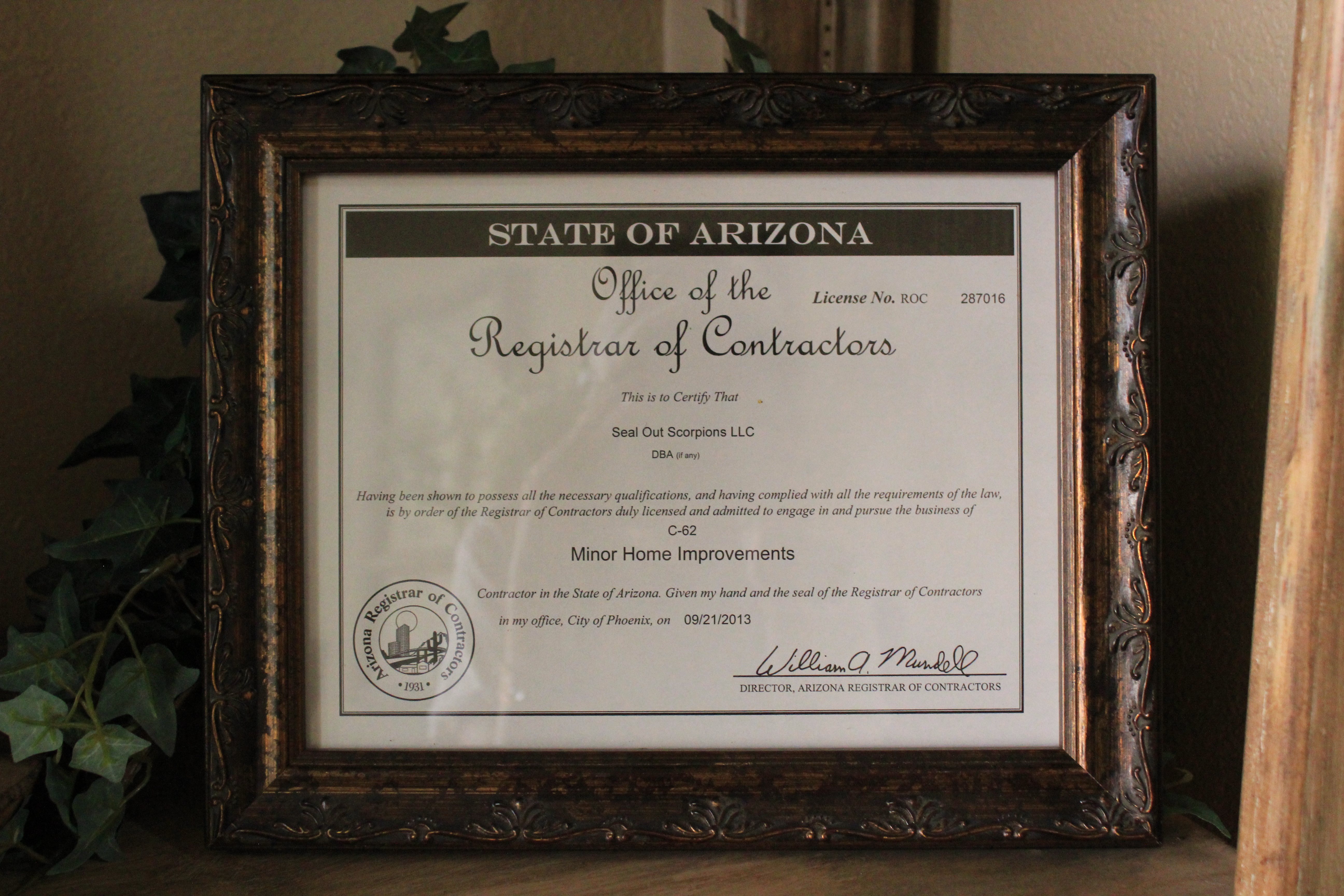 Our scorpion prevention company has a flawless record with the Arizona Registrar of Contractors