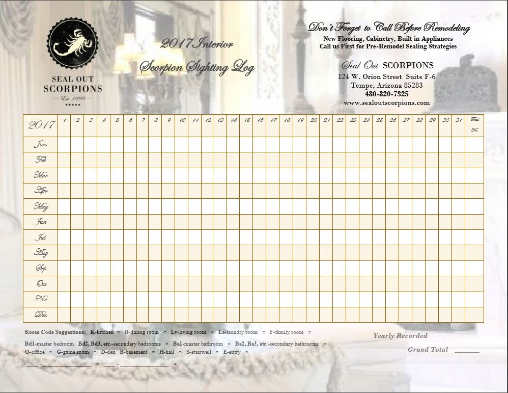 Professional Chart 2017: Log Your Arizona Home's Scorpion Sightings