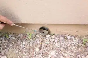 Inspecting scorpions from hiding spots behind foundation trim