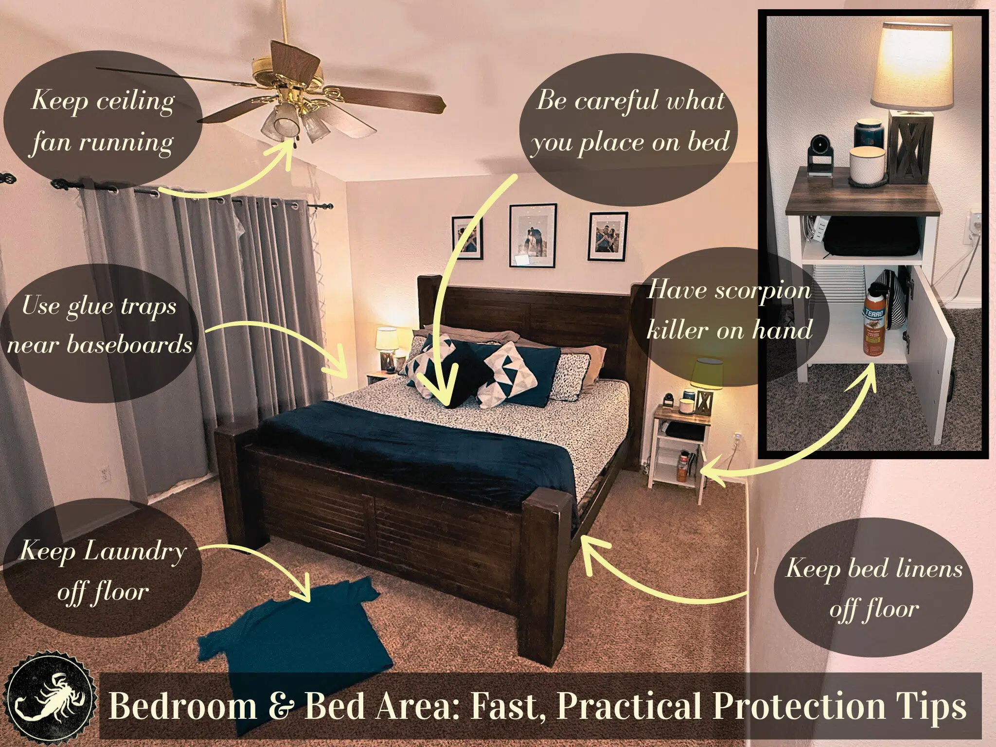 A infographic that shows a Bedroom and Bed area Tips