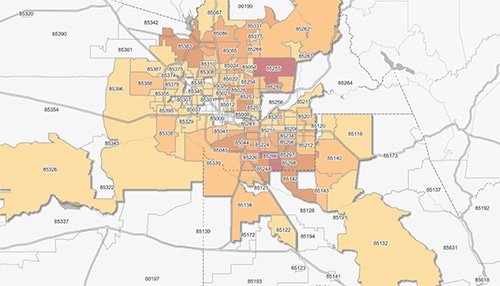 Scorpion heatmap shows scorpion populations by Zip codes in Phoenix Valley AZ