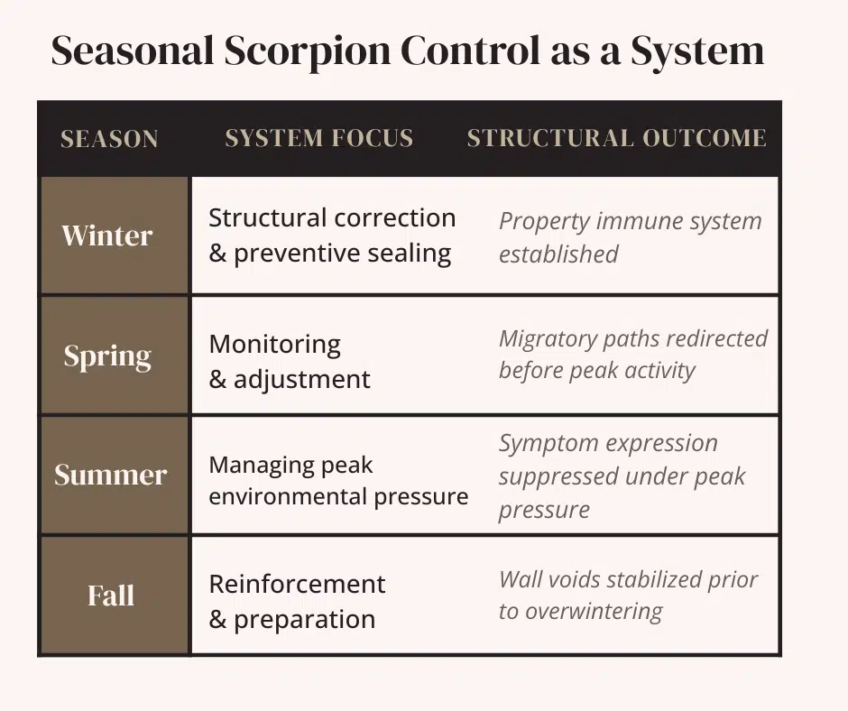 Seasonal Scorpion Control System: Winter Sealing To Fall Prep
