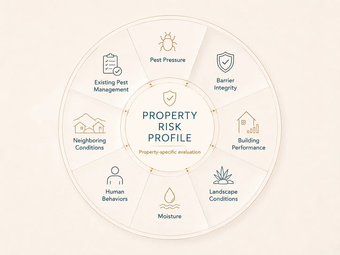 Property Risk Profile diagram showing factors affecting scorpion presence on residential properties
